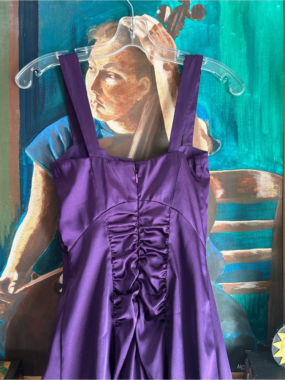 Le Chateau Purple Satin Ruched Cocktail Dress Women’s XS Sleeveless Midi Party - Picture 9 of 16